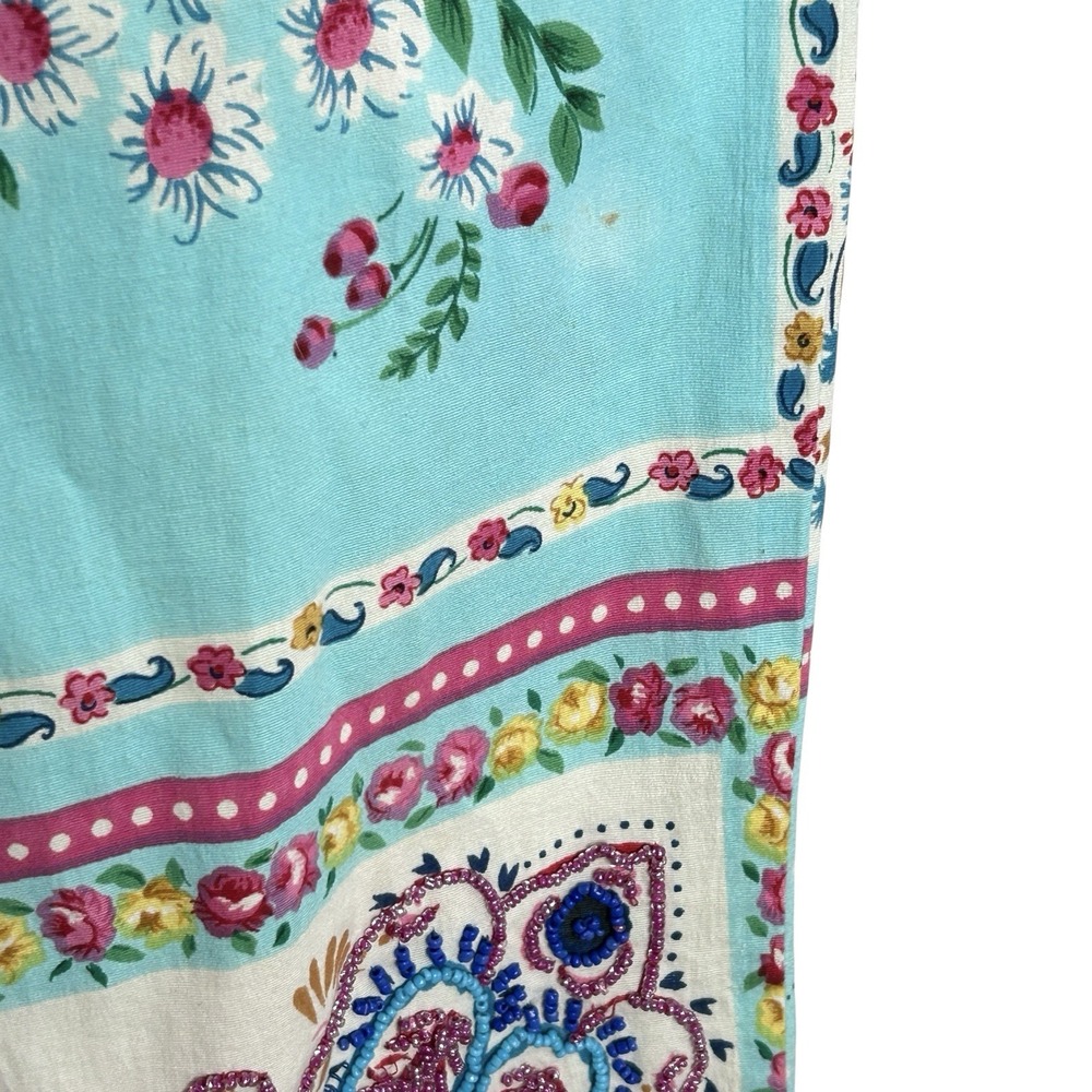 Ario Beaded Cropped Pants Large Boho Cottage Floral Art Patchwork Print Wide Leg - Picture 7 of 14